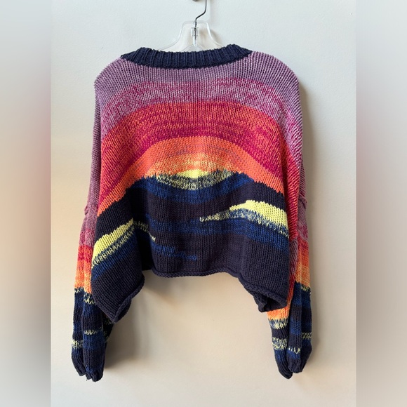 Free People Cropped Colorful Slouchy Cardigan, Rainbow - Picture 3 of 6